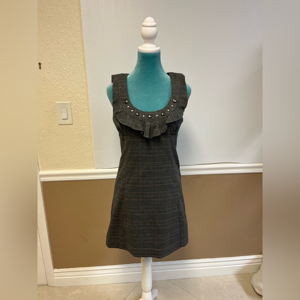 Heatherette Plaid Ruffle‎ Studded Dress with Pockets – Size S